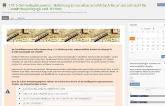 Screenshot: Startseite des Online-Begleitseminars „Einführung in das wissenschaftliche Arbeiten“ am Lehrstuhl für Grundschulpädagogik und -didaktik der Universität Passau