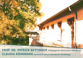 Foto der HSE-Terrasse im Abendlicht, links begrenzt von einem großen Baum. Unten sind schräg abgesetzt die Namen der Referent:innen platziert: Prof. Dr. Patrick Bettinger (PH Heidelberg) & Claudia Köhrmann (Kurfürst-Friedrich-Gymnasium Heidelberg)