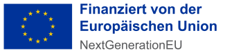 Logo der EU-Förderlinie NextGenerationEU. Man sieht die Flagge der EU, mit ihrem dunkelblauen Hintergrund und dem mittig platzierten Kreis aus gelben Sternen. Darunter steht der Schriftzug Funded by the European Union, NextGenerationEU.