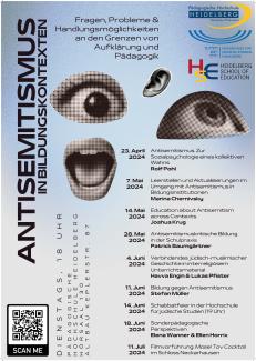 Plakat zur Reihe „Antisemitismus in Bildungskontexten“ der PH Heidelberg mit sämtlichen Terminen