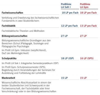 Abbildung der Studienstruktur des Master of Education mit den Profillinien Lehramt Sekundarstufe I und Lehramt Gymnasium