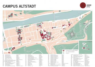 Ein Lageplan der Uni-Gebäude auf dem Campus Altstadt, darauf markiert Gebäude 3010