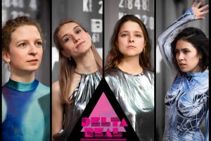Das Bild zeigt die 4 Künstlerinnen des Delta Real Ensemble: Magdalena Wohfarth, Henrike Fröhlich, Carlotta Lipski und Julika Hing.