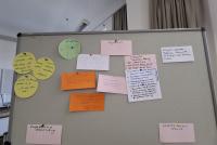 Eine Pinnwand mit beschrifteten bunten Karten zu Keynote, Ernst-Reuter-Schule und weiteren Programmpunkten